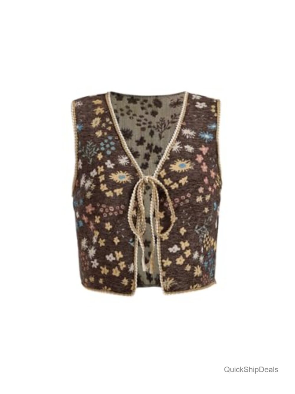 Embroidered Vest Top Sleeveless Tie Front Western Country Concert